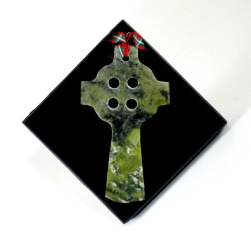 Irish Christmas Ornament Connemara Marble Celtic Cross Design Presentation Box