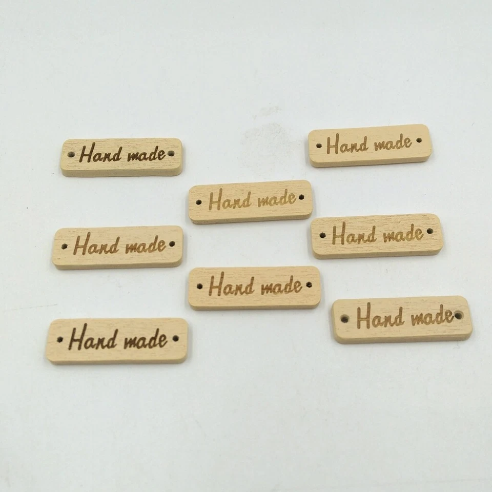 100x Handmade Label Holz 2 Loch Knöpfe Tags Zum Nähen Kleidung Dekor 30mm - Bild 2 von 4