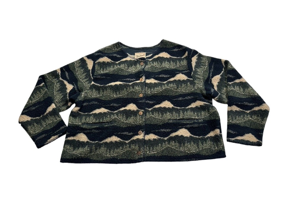 Woolrich Mountains Navy Blue And Green Button Down Cardigan Women’s XL