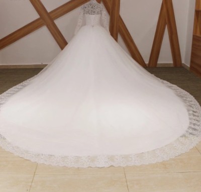 UK High Neck White/ivory 1M Train Long Sleeve Lace Muslim Wedding Dress Sz  6-18 | eBay