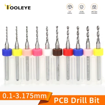 10pc PCB Drill Bit Set Carbide Micro 0.1-3.175mm 1/8" Shank UK