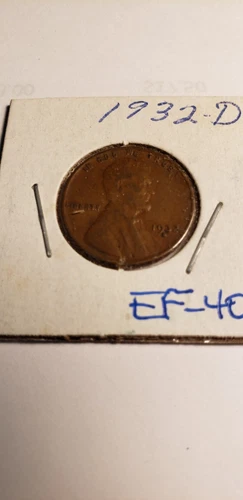 1932 D LINCOLN WHEAT PENNY CENT FROM OLD COLLECTION IN 1X1 INCH FLIP EF