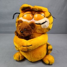 Raro 1980 De Colección Grande Peluche Garfield Ojos Cerrados Abrazando Oso Pooky Dakin