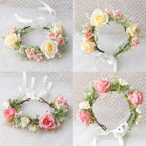 Flowers Headband Head Garland Hair Band Crown Wreath Festival Boho Beach Wedding - Picture 6 of 49