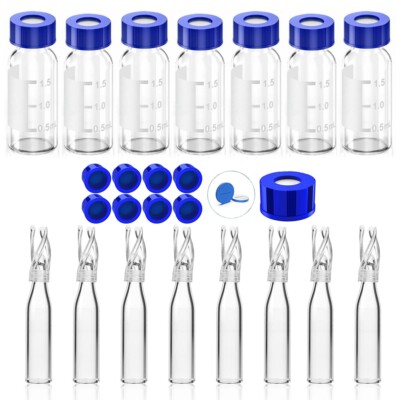 2000-2mL Autosampler Vials 9-425 Clear Screw Cap|250ul Vial Inserts Micro-Insert