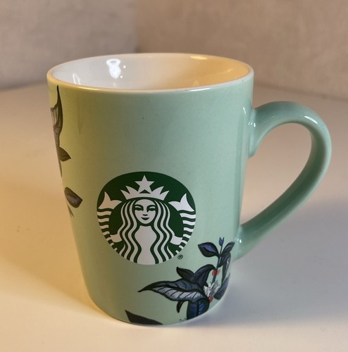 Starbucks Mint Green Floral Design With Mermaid Coffee Tea Cup/Mug 10oz 2021