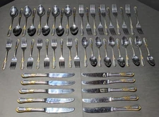 Retroneu LINDA Stainless Gold Accent 18-8 Service for 8 Flatware Set 40 Pieces