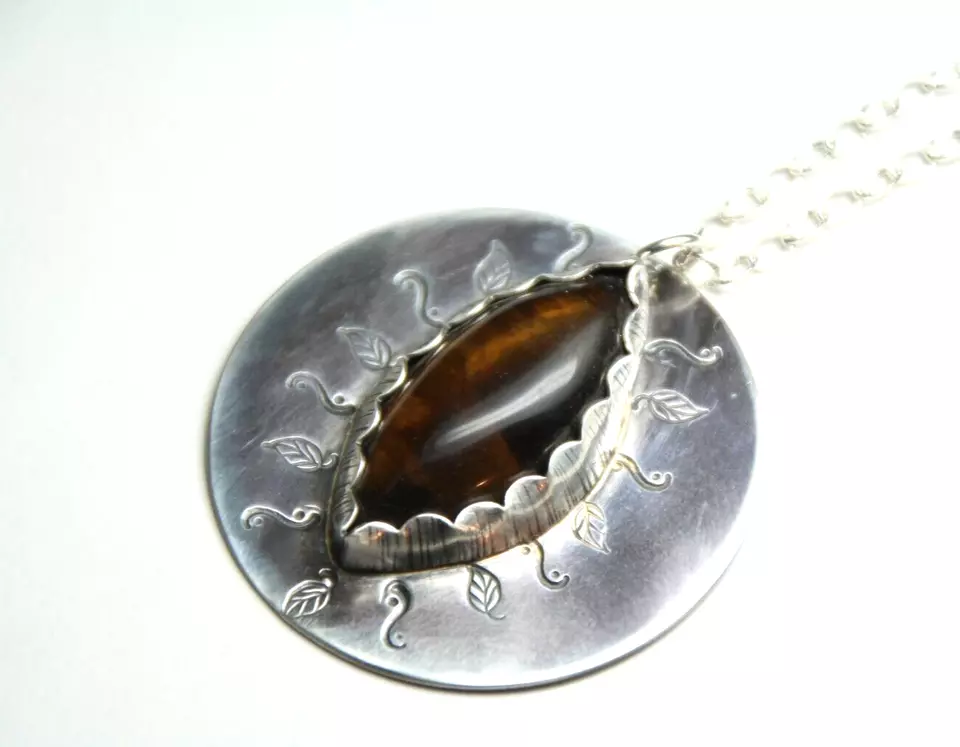 Smoky Quartz Necklace Brown Cabochon Gemstone Sterling Silver .925 Pendant 18" - Image 2 of 4