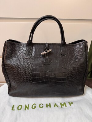 Leather Sac Longchamp Croco Noir Longchamp Le Roseau Vintage Black