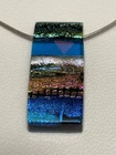VTG RARE 80s Retro ArtDeco Dichroic Glass Pendant Jewelry Chain Necklace SS925