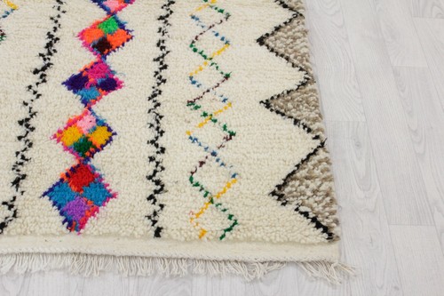 Marokkanischer Beni Ourain Teppich Handarbeit Berber Weiß Grün Blau Bunt Wollteppich - Bild 7 von 12