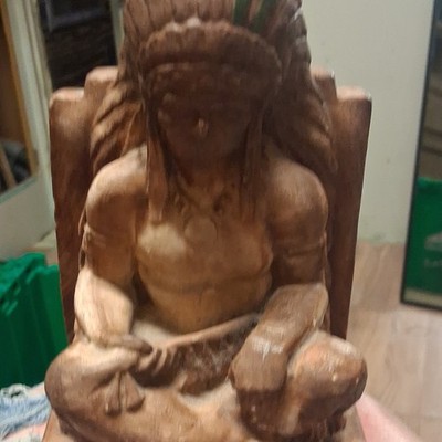 Native American Style Handmade Seated Figure Sculpture Brown Pottery Collectible