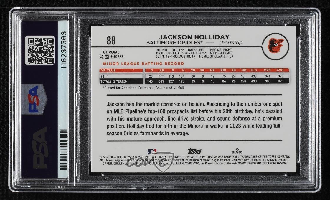 2024 Topps Chrome Jackson Holliday #88 PSA 10 GEM MT Rookie RC view 2