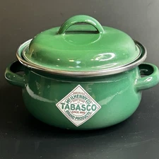 Vintage McIlhenny Co Tabasco Brand Products Green Mini Metal Cookpot And Lid