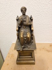 Antike Bronze Figur "Der heilige Petrus auf Thron mit Schlüssel" um 1900 Italien