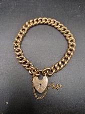 Antique Rose Rolled Gold Padlock Curb Bracelet 16.7g By T&H
