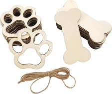 32 Pieces Unfinished Wooden Dog Bone Cutouts Small Wood Dog Paw Cutouts Dog Bone