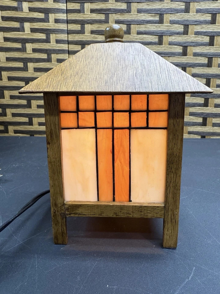 Lámpara de mesa de vitral inspirada en Frank Lloyd Wright estilo misión arte en vidrio Foto 2 de 4