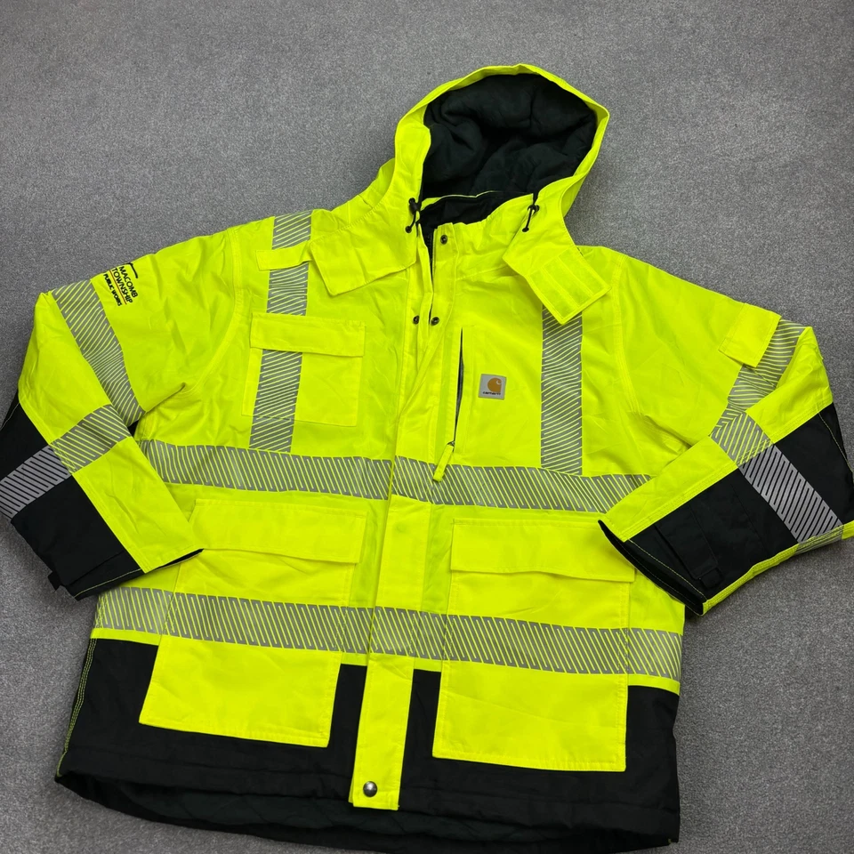 Carhartt Jacket Adult Large Yellow Workwear Hi-Vis Waterproof Lined Coat Men - Image 2 of 4