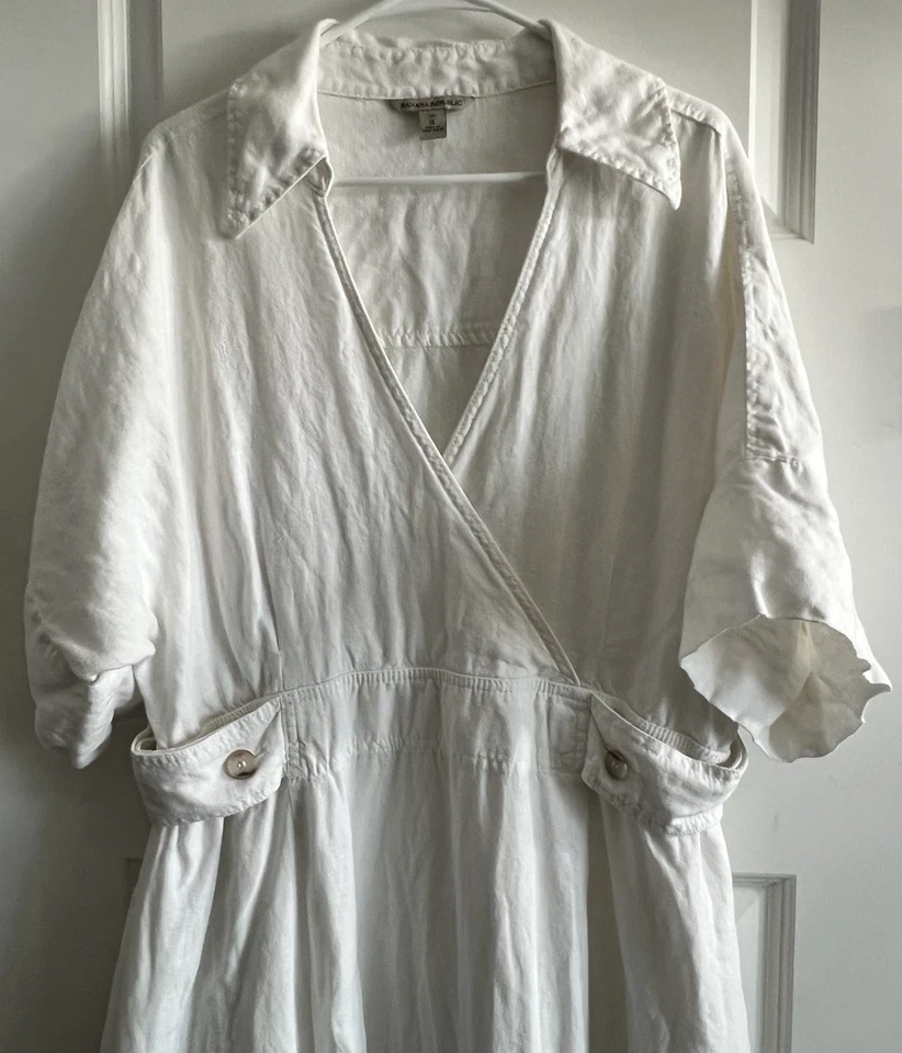 Banana Republic Sedona Linen Dress XL Tall White Shirt dress Classic Academia - Image 4 of 4