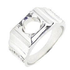 Men's Sterling Silver Semi Mount Ring Setting Round RD 8x8mm Ring with Accent