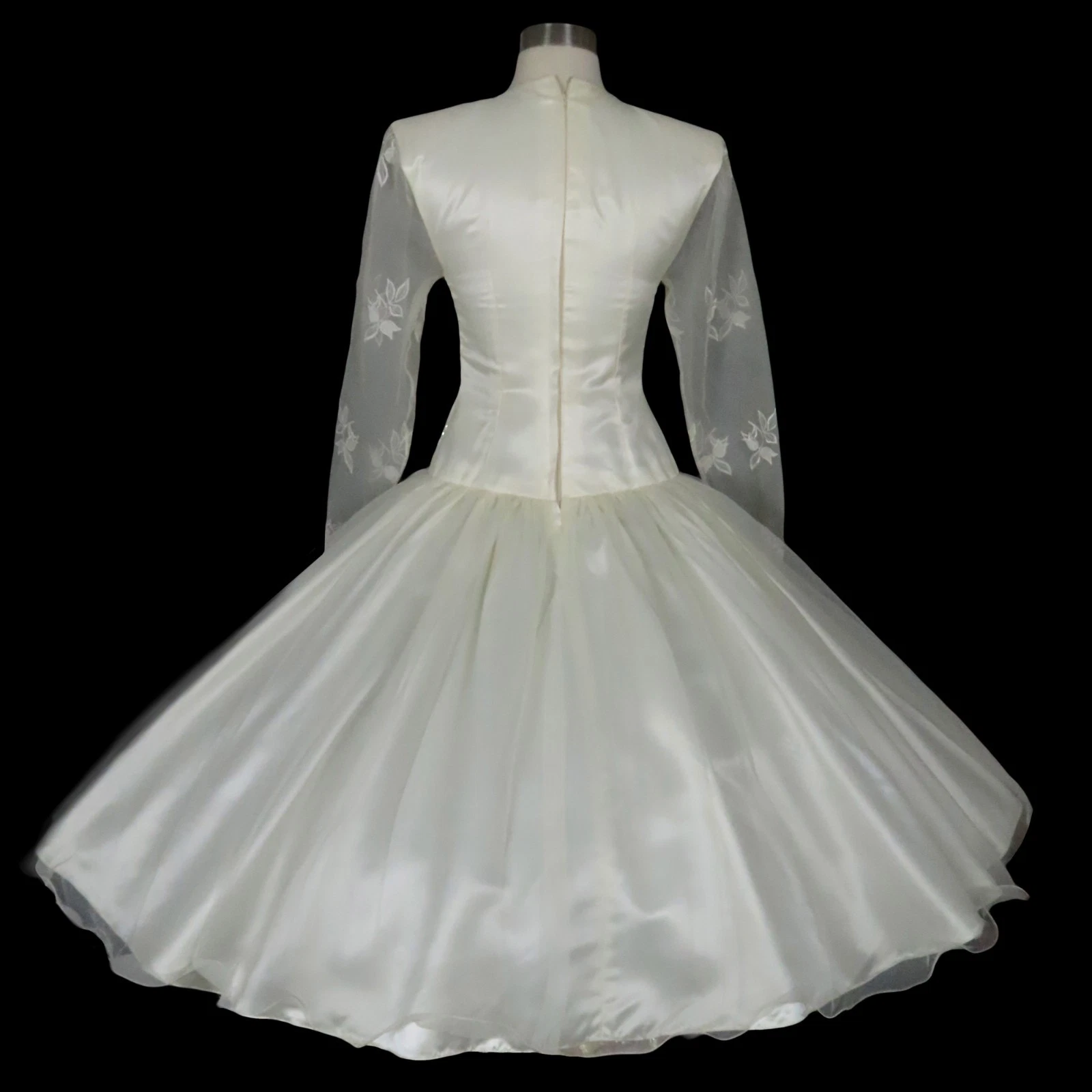 OFF WHITE Abito vintage anni 80 bianco sporco perline modesto gonna intera ballo matrimonio festa XXS XS