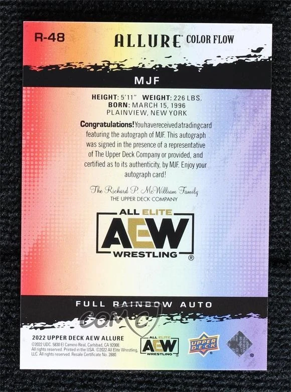 2022 Upper Deck Allure AEW Color Flow Full Rainbow Auto MJF #R-48 Auto - Image 2 of 2