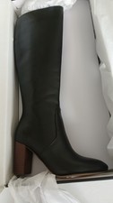 Nine West Otten Black Leather Knee High Stacked Heelboots 6m