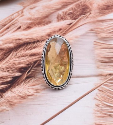 Nice Citrine Topaz Gemstone 925 Sterling Silver Handmade Ring J-34