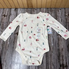 Garanmals 12 Months Long Sleeve Bodysuit Beige W/ Houses, Trees, Snowman NWT