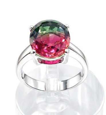 LAB CREATED 5,89 kt TURMALIN & ECHTER DIAMANT RING 0,925 Silber - HERGESTELLT IN DEN USA