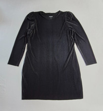 Express Black Plisse Puff Shoulder Long Sleeve Shift Dress Womens Size L