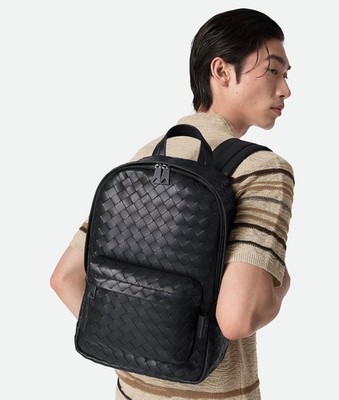 black woven leather backpack ARIEL handle and sling carry options Men's Black Leather backpack ARMOR