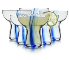 6 Libbey Blue Ribbon Stemless Margarita Glasses, Shallow Bowl Lightweight 