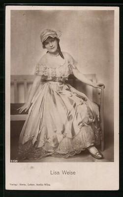 Actress Lisa Weise with Hat Sitting on a Bench, Postcard 