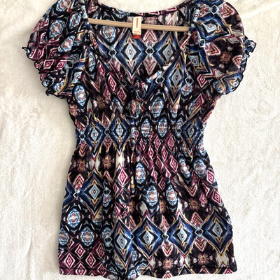 Vtg Y2K Milkmaid Top Size L Aztec Peasant Boho Fairy Grunge Empire