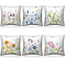 6 Pcs Wildflowers Spring Throw Pillow Covers Set 17.7" x 17.7" Pack of 6