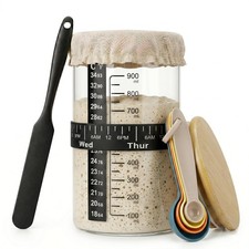 34oz Wide Mouth Sourdough Fermentation Jar, Complete Starter Kit with Feeding...