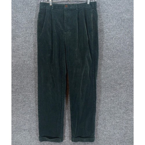 Brooks Brothers Pants Mens 34 Dark Green Corduroy Pleated Elliot Cuffed Trousers