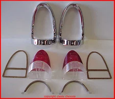 1955 Chevrolet RED Tail Light Lens Bezels KIT 10 pc Bel Air FREE SHIPPING