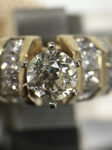 Anillo de compromiso de diamantes de mina antigua de oro amarillo de 14 k con certificación GIA 2,87 quilates M Vs2 - Imagen 5 de 11