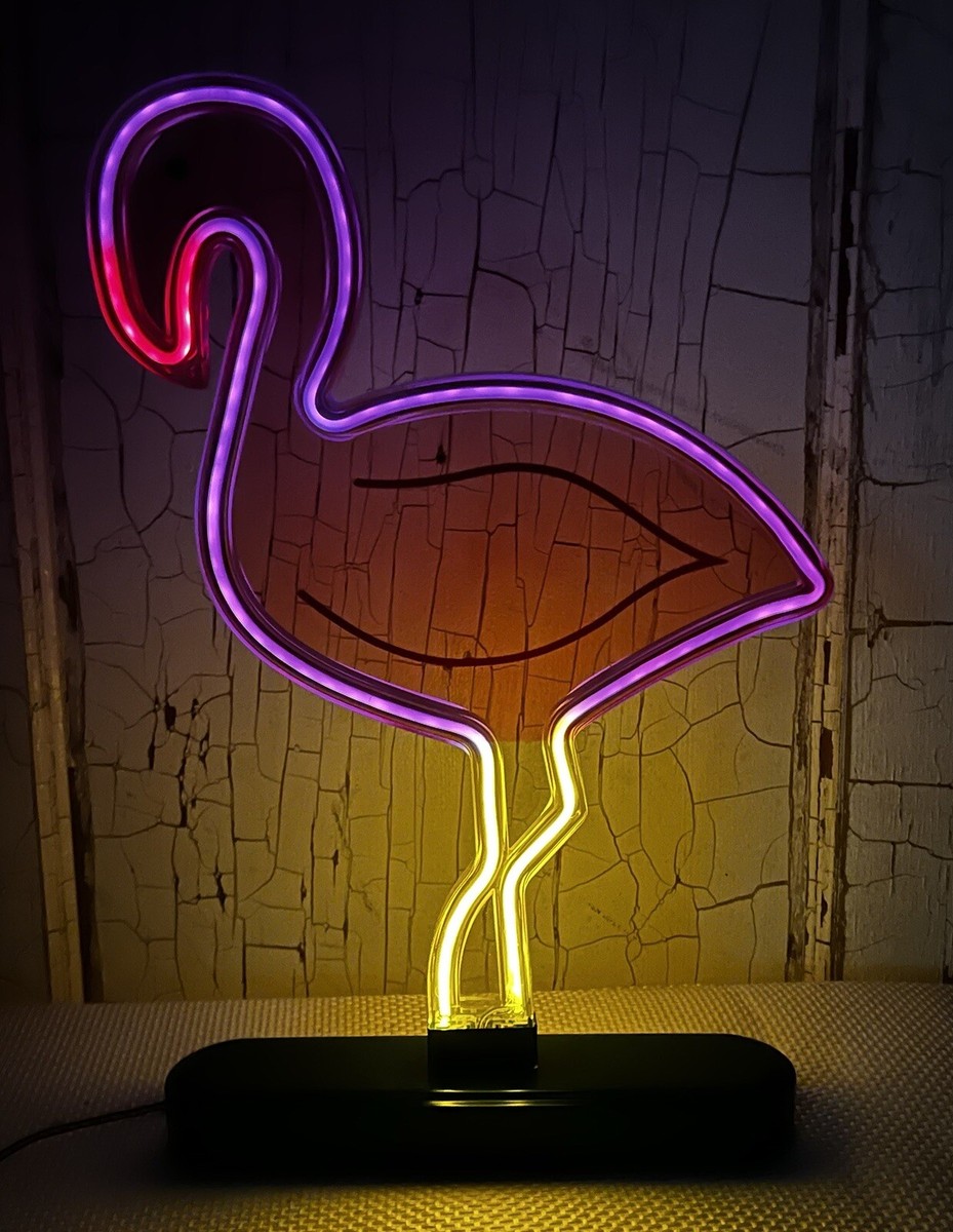 Pink Flamingo Neon Light on a Stand Push Button Battery Operated