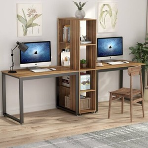 Tribesigns Computer Office Desk W Shelves For 2 Person Double Workstation Table Ebay