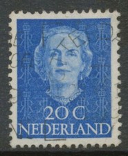 NIEDERLANDE 1949, Königin Juliane 20 C blau, gestempeltes Kab.-Stück – Achtung: 