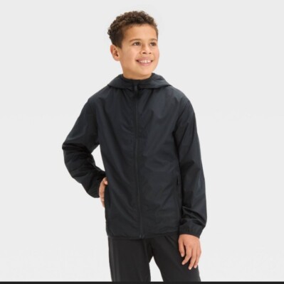 All In Motion Boy's Abstract Windbreaker Jacket XS 4/5 Black Full Zip