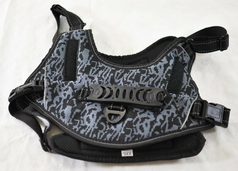 dog harness padded size XX large adjustable back handle & hook blue & black