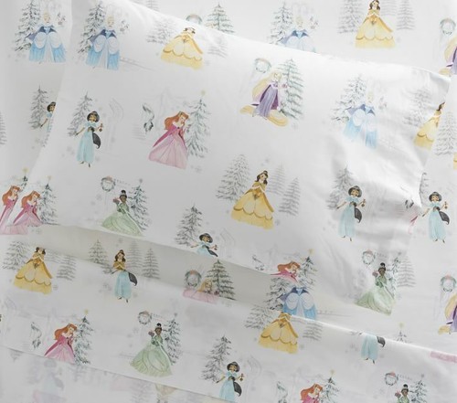 NEW Pottery Barn Kids Disney Princess Holiday Organic Twin 3pc Sheet Set - Picture 2 of 2
