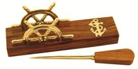 BrieföFfner & Visitenkartenhalter Maritim Ca. 22 X 5 X 7,5 Cm Holz Messing