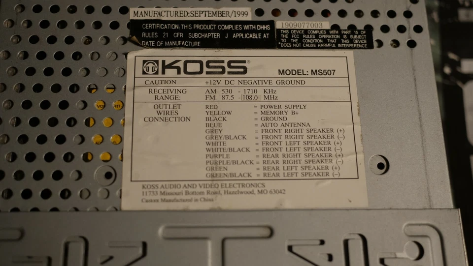Koss MS507 CD Player In Dash Receiver - Image 3 of 4