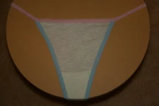 Yellow Thong G-String With Peach Band & Aqua Green Bands - Size Small